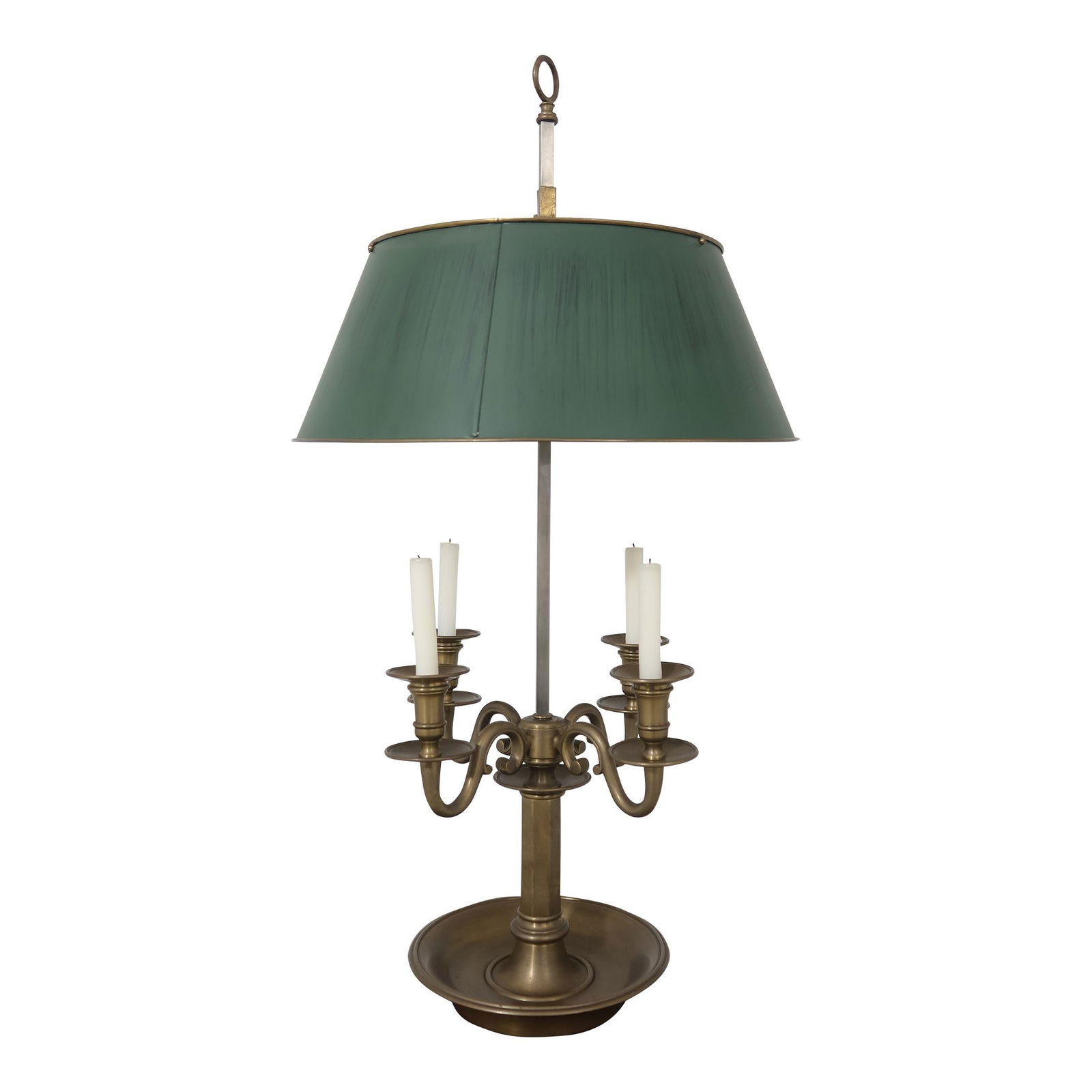 Brass 4 Arm Candelabra Lamp with Green Toleware Shade (1 of 10)