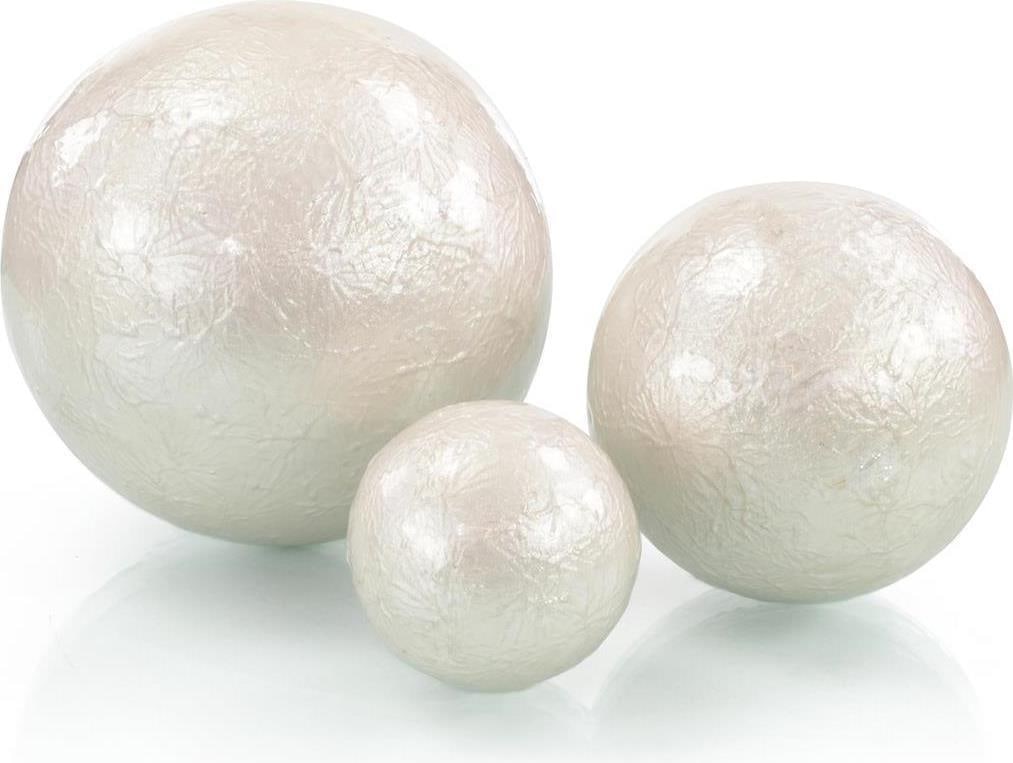 Elegant John-Richard Pearlized Decor Balls Set in 3 Sizes: Elegant John-Richard Pearlized Decor Balls Set in 3 Sizes Enhance your decor with this Traditional Pearlized Decor Balls Set. Perfect for adding a touch of elegance, these decorative balls feature a s