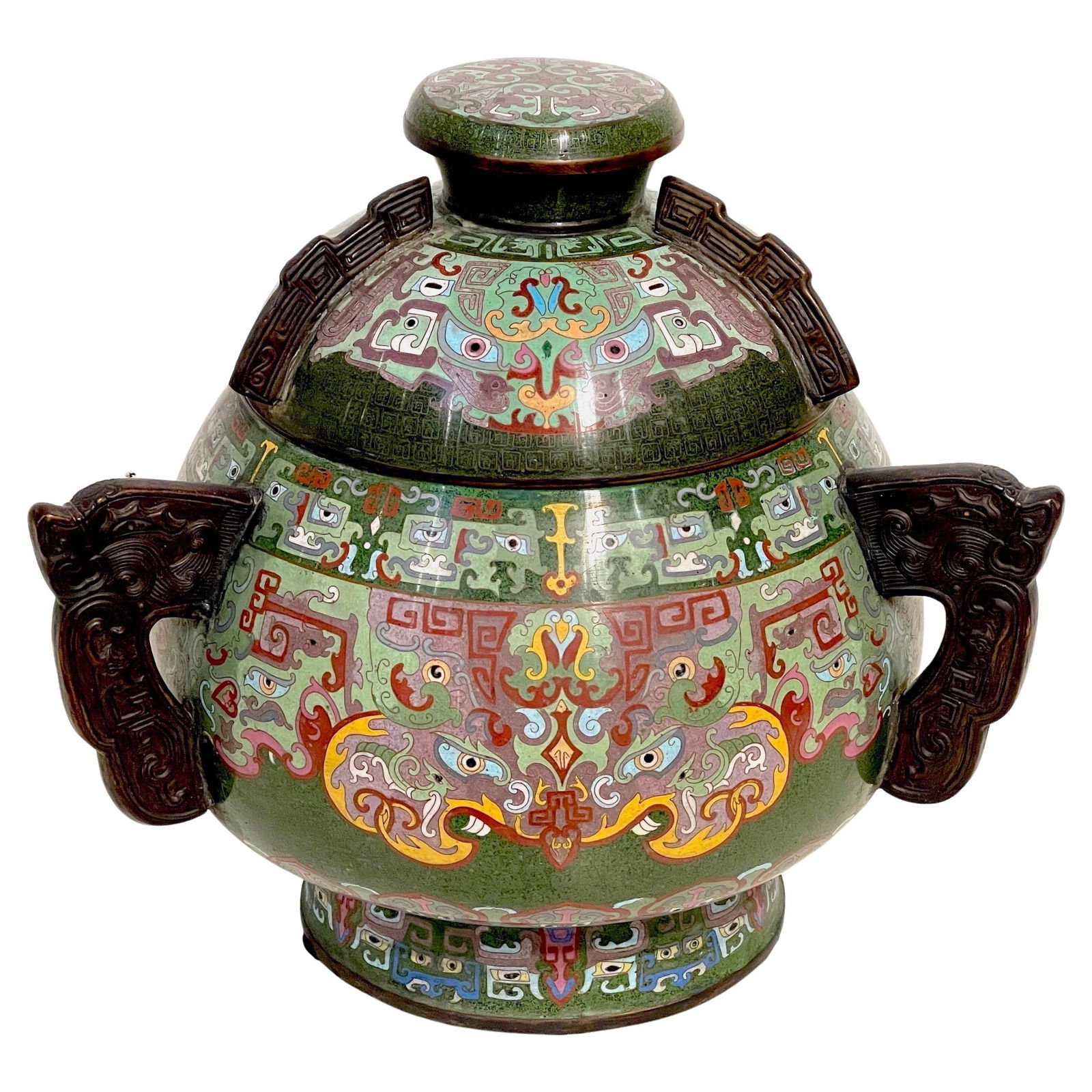 20th Century Chinese Cloisonne Covered Urn with Bronze Handles (1 of 13)
