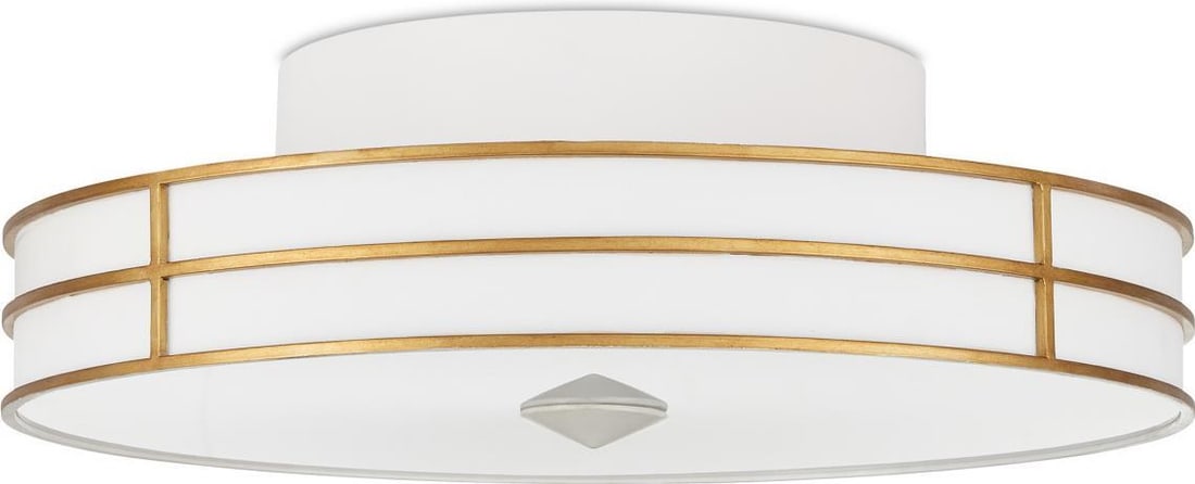 Currey Fielding Gold White LED Flush Mount Ceiling Light 24 Inch: Currey Fielding Gold White LED Flush Mount Ceiling Light 24 Inch Illuminate your space with this stylish flush mount ceiling fixture, featuring a contemporary design in Gold and White. The fixture boa