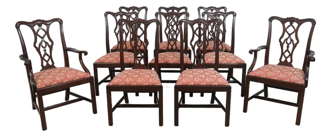 Chippendale Style Mahogany Dining Chairs Set of 10 Model 115 (1 of 10)