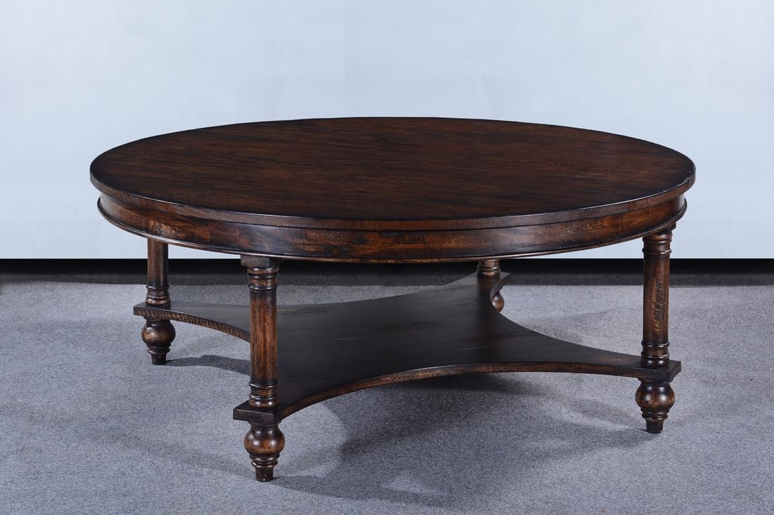 Glenbrook Round Solid Wood Coffee Table Dark Rustic Pecan (1 of 4)