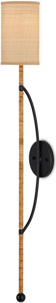 Currey Capriole Rattan Wall Sconce Satin Black Finish Dimmable: Currey Capriole Rattan Wall Sconce Satin Black Finish Dimmable Illuminate your space with the Handmade Capriole Rattan Wall Sconce, a stunning addition to your decor. This medium-sized wall sconce fea