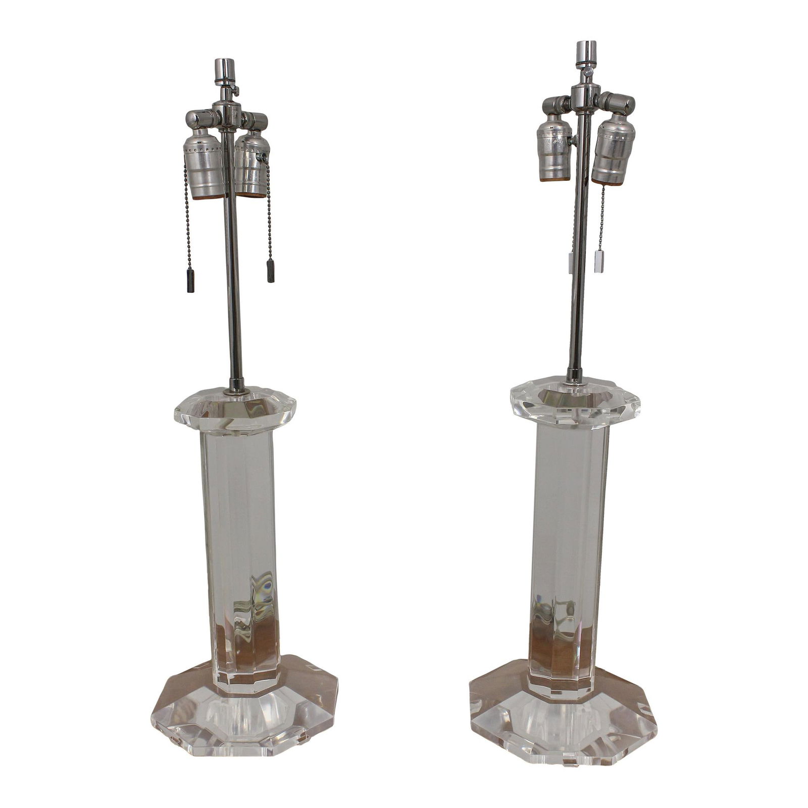 Contemporary Chrome Lucite Table Lamps Pair 27 Inches Tall (1 of 8)