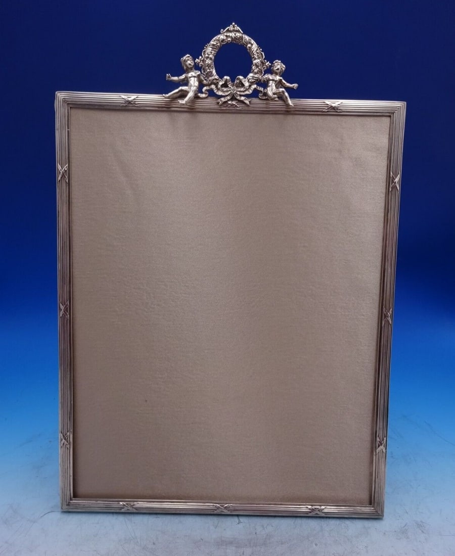 German .800 Silver Picture Frame with Cherubs and Wreath 17.5 x 12 (1 of 7)