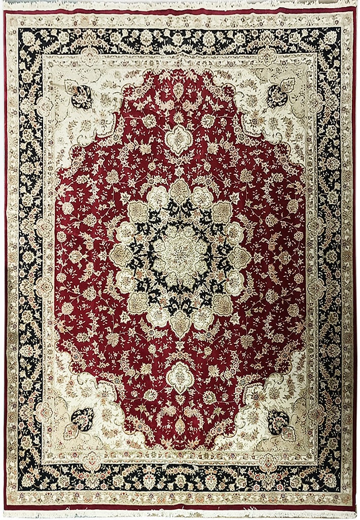12' x 15' Hand-Knotted Wool Silk Tabriz Area Rug: 12' x 15' Hand-Knotted Wool Silk Tabriz Area Rug Free continental US Shipping Discover the elegance of our exquisite 12' x 15' Wool and Silk Fine Quality Tabriz Rug, a true masterpiece of Persian craf