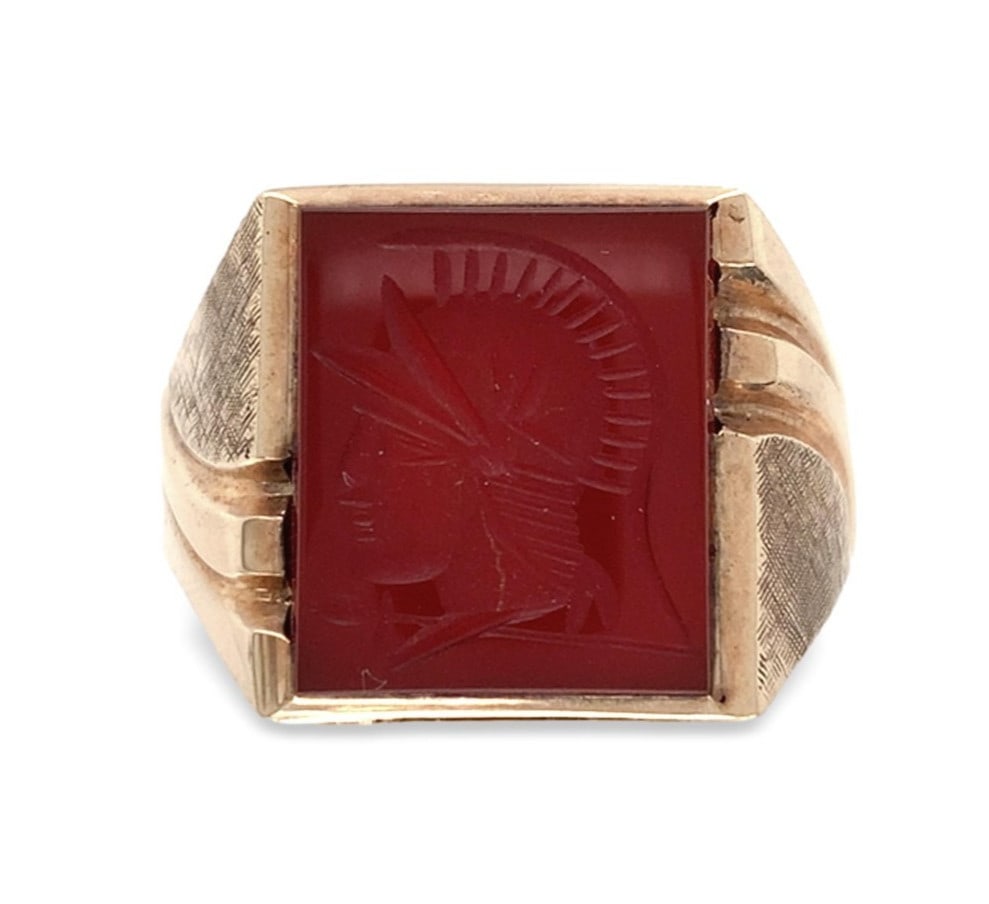10k Yellow Gold Vintage Warrior Intaglio Ring with Carnelian (1 of 10)