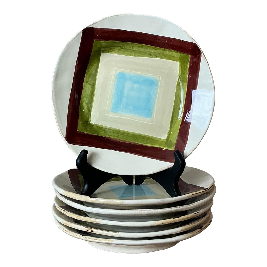 Set of 6 Vietri Italian Glazed Ceramic Salad Plates Boho Style (1 of 8)