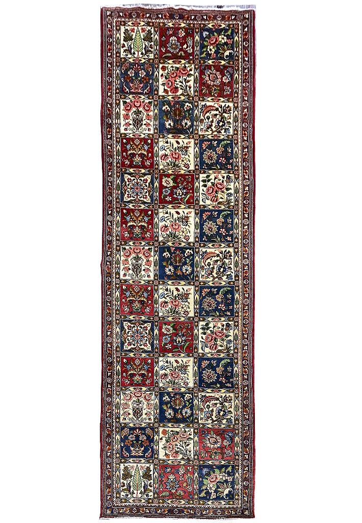 3'9 x 13'3 Multi-Color Handmade Persian Bakhtiar Runner Rug: 3'9 x 13'3 Multi-Color Handmade Persian Bakhtiar Runner Rug Free continental US Shipping Enhance your home with this stunning 3.9 x 13.3 Multi-Color Handmade Persian Bakhtiar Runner Rug. This