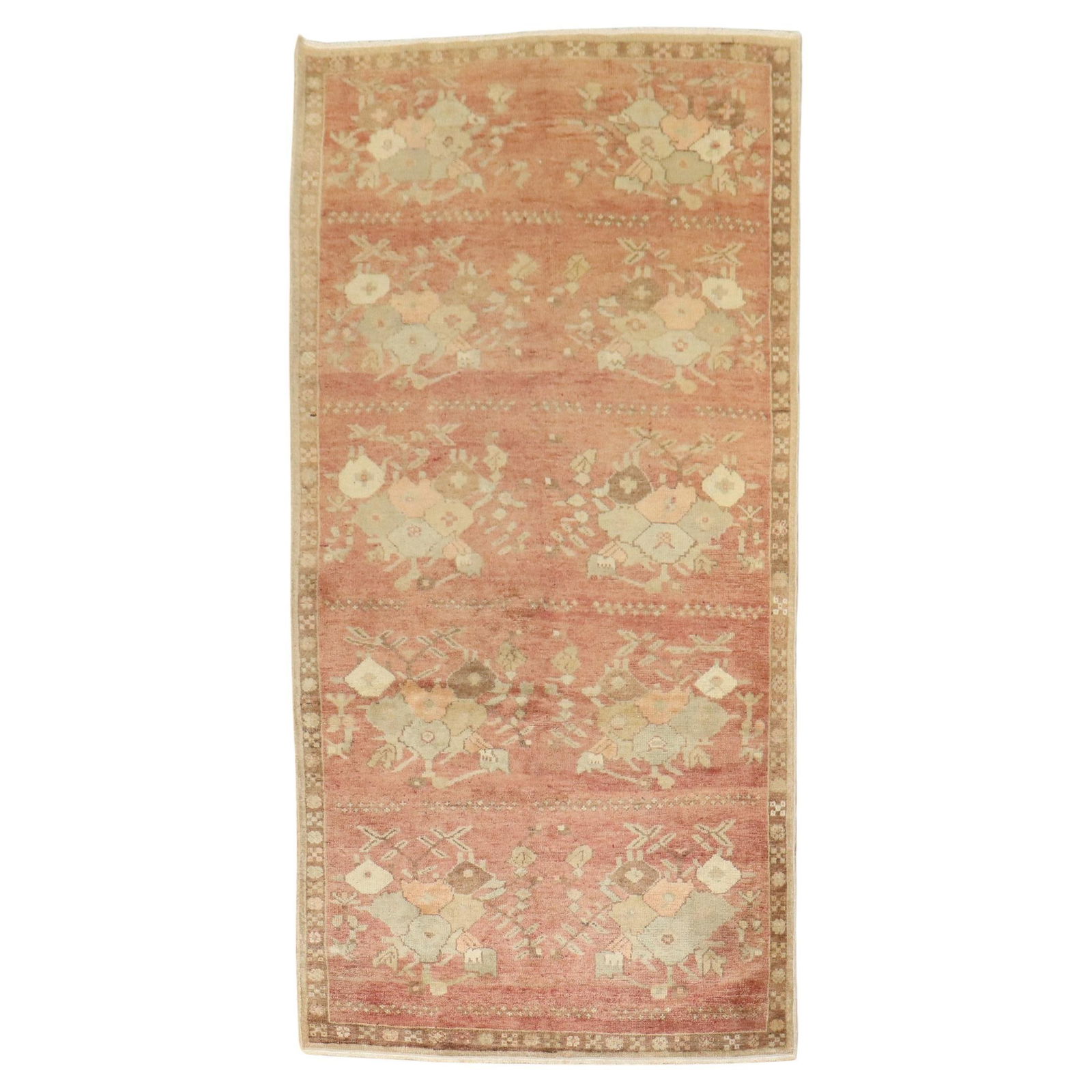Mid-Century Modern Vintage Turkish Konya Wool Rug 50x94 inches: Mid-Century Modern Vintage Turkish Konya Wool Rug 50x94 inches Discover the elegance of this Vintage Turkish Konya Rug from the Zabihi Collection, a stunning piece that embodies mid-century modern sty