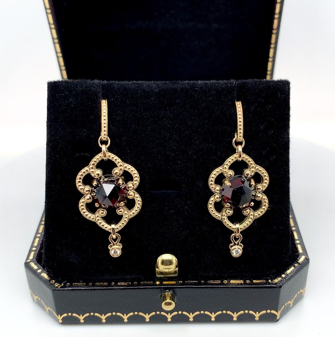 14k Yellow Gold 5.12 Carat Garnet Double Drop Earrings GIA Certified (1 of 10)