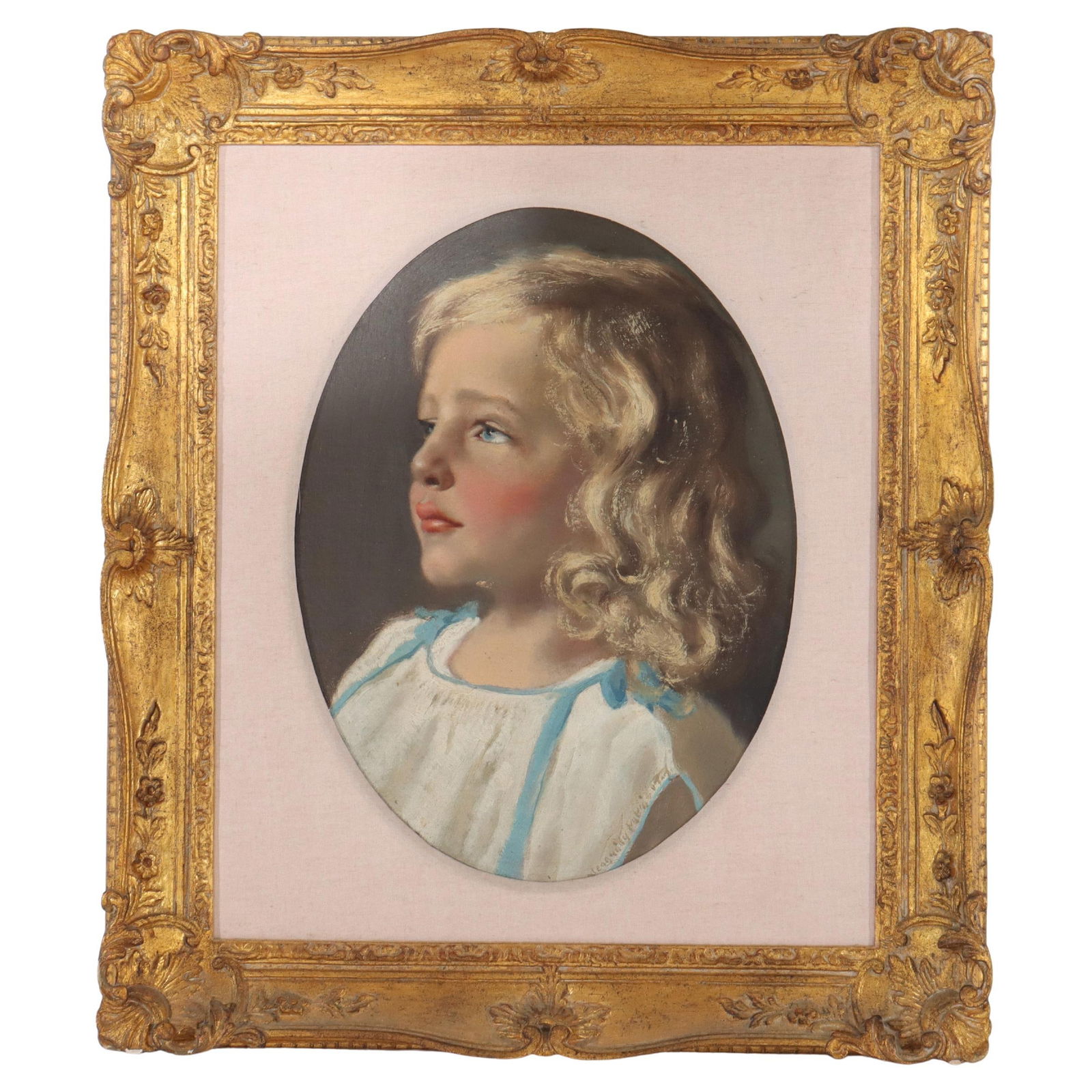 19th Century Signed Oil Portrait of Young Girl in Gilded Frame (1 of 5)