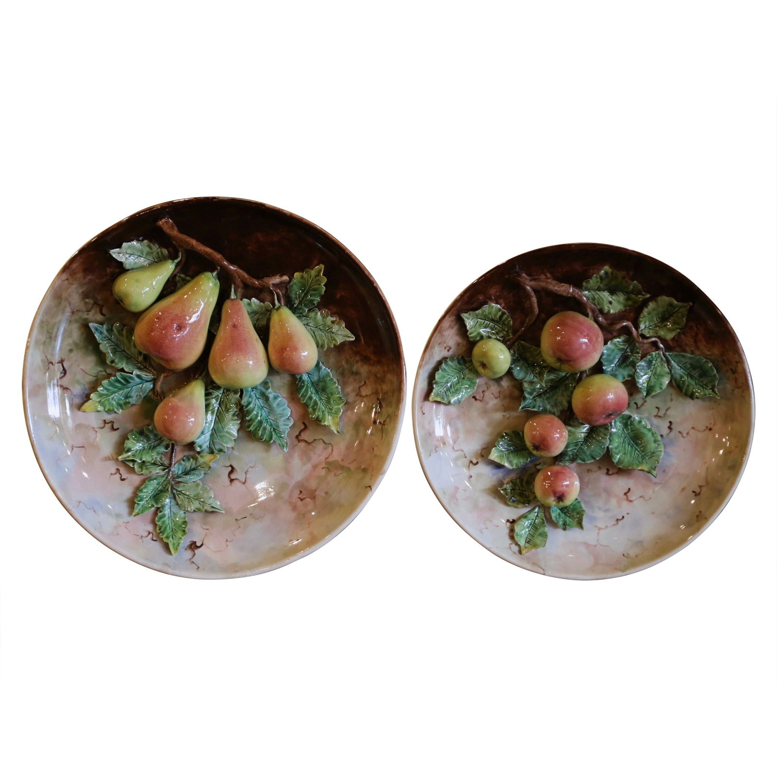 19th Century French Majolica Fruit Wall Platters Set of 2 (1 of 10)