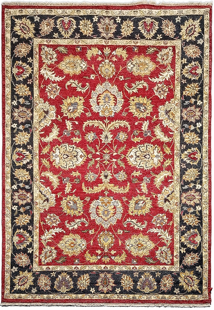 5.7 x 8.2 Red Vegetable Dyed Chobi Handmade Wool Rug (1 of 8)