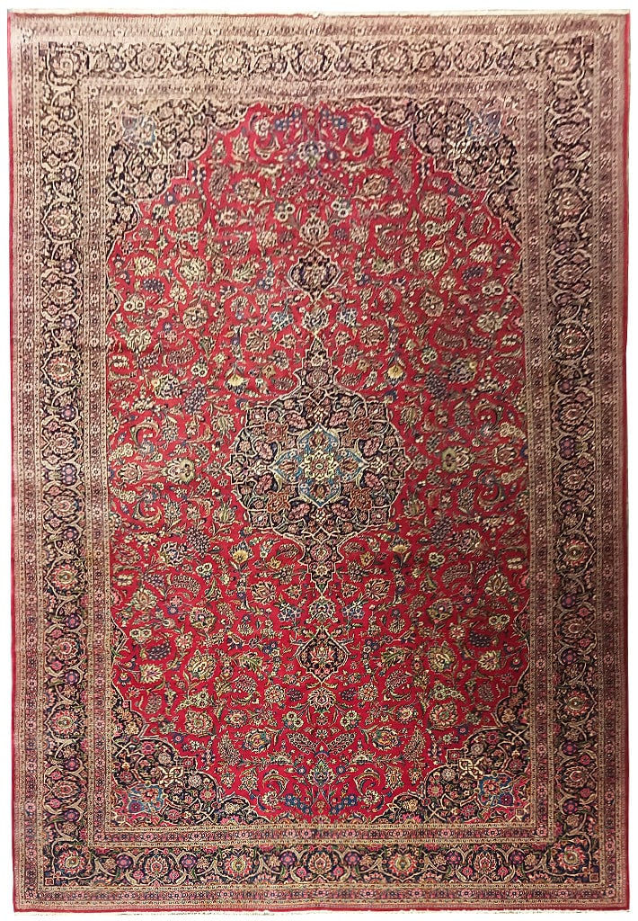 10.7 x 18 Authentic Persian Kashan Semi Antique Area Rug Wool Floral Motifs (1 of 10)