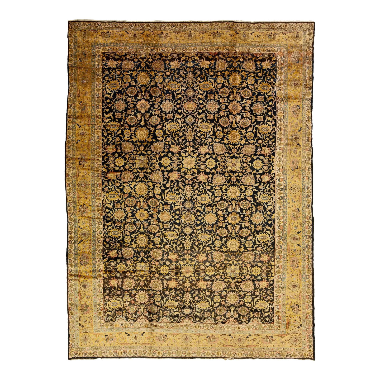 19th Century Handmade Persian Malayer Wool Rug Dark Blue Allover Pattern 12'3 x 16'8: 19th Century Handmade Persian Malayer Wool Rug Dark Blue Allover Pattern 12'3 x 16'8 Discover the timeless elegance of this exquisite 19th-century handmade Persian Malayer rug. Featuring a rich dark b