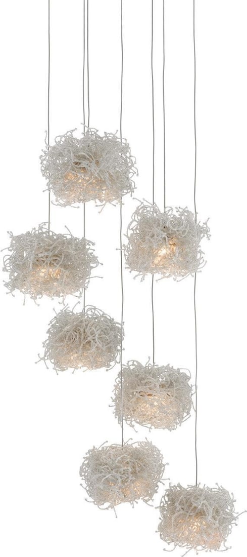 Currey Birds Nest 7-Light Glass Pendant Light Fixture: Currey Birds Nest 7-Light Glass Pendant Light Fixture Illuminate your space with the Elegant Birds Nest Glass Pendant Light Fixture, a stunning addition to your lighting collection. This multi-drop pe