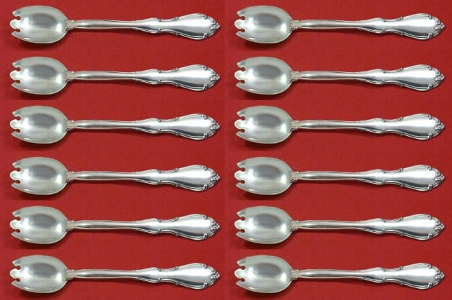 Towle Fontana Sterling Silver Ice Cream Fork Set 12pc 6 Inch: Towle Fontana Sterling Silver Ice Cream Fork Set 12pc 6 Inch Introducing the Fontana by Towle Sterling Silver Ice Cream Dessert Fork Custom Set, featuring 12 exquisite pieces, each measuring 6 inches.