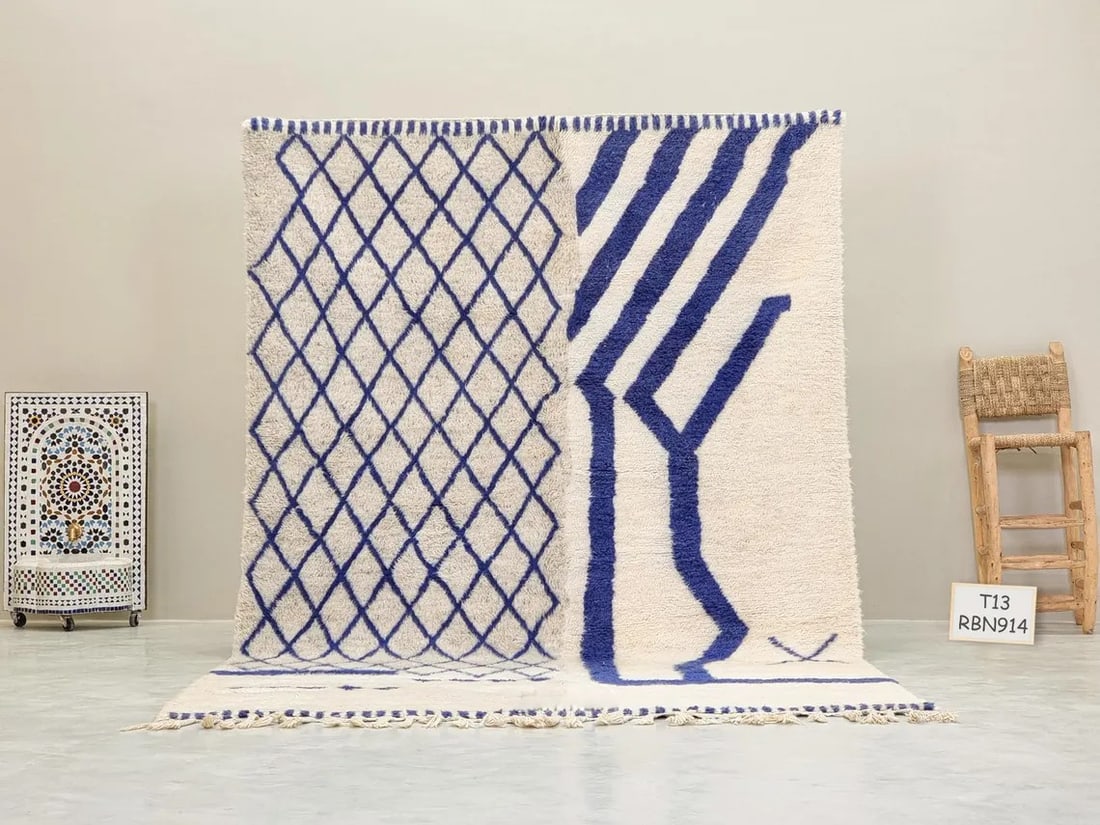 Authentic Handwoven Berber Rug 100% Natural Wool Unique Tribal Design (1 of 11)