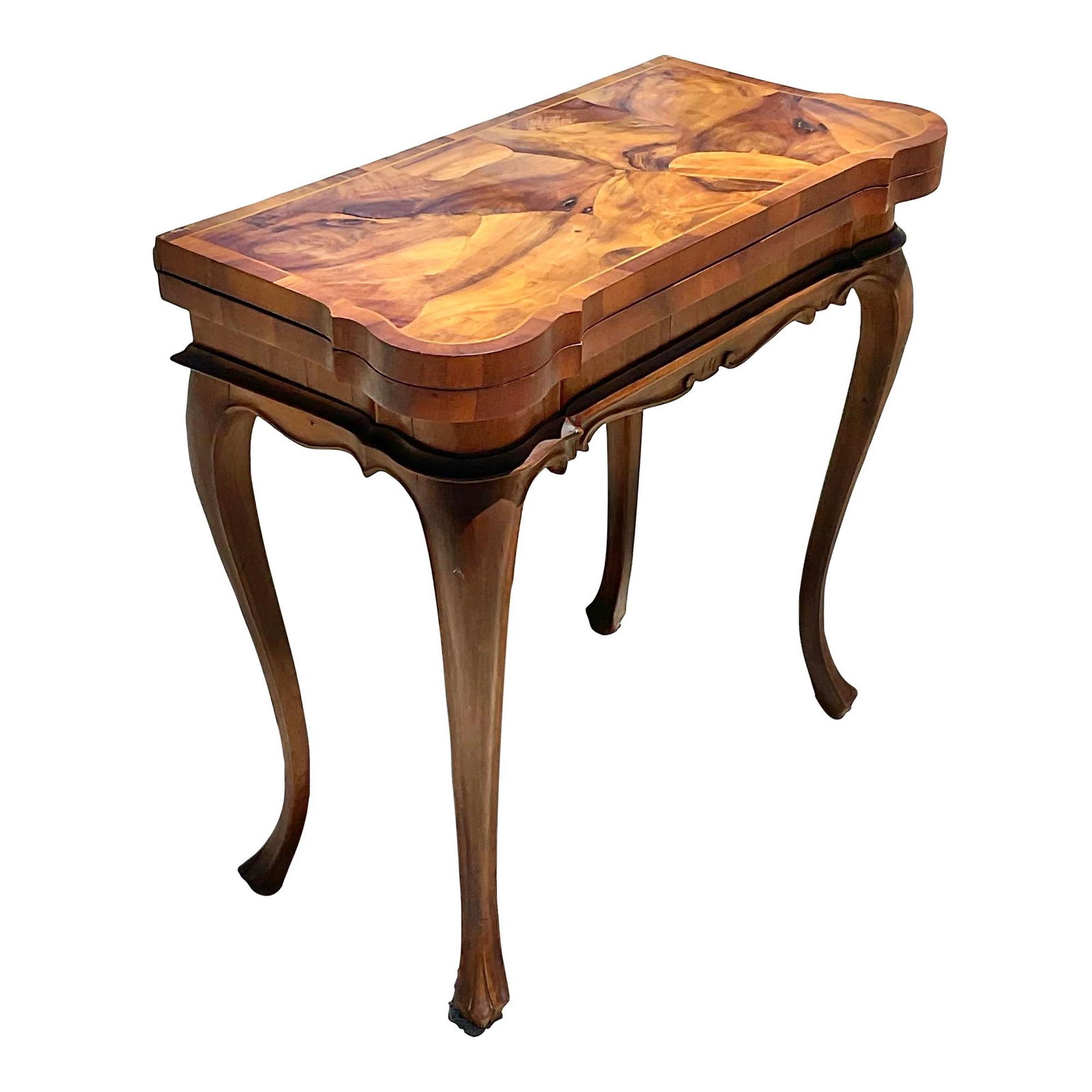 Vintage Burl Wood Flip Top Card Table with Cabriolet Legs (1 of 9)