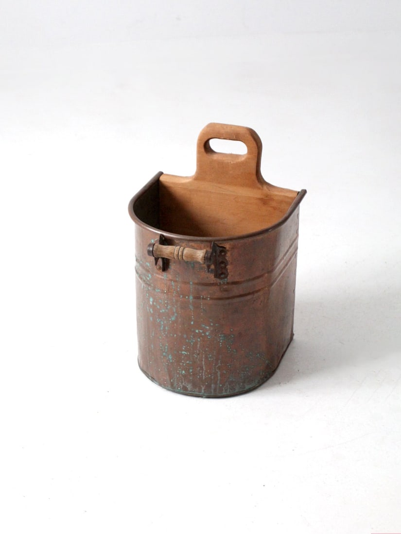 Antique Copper Bucket with Wooden Handle 18 x 12 x 12.75 (1 of 13)