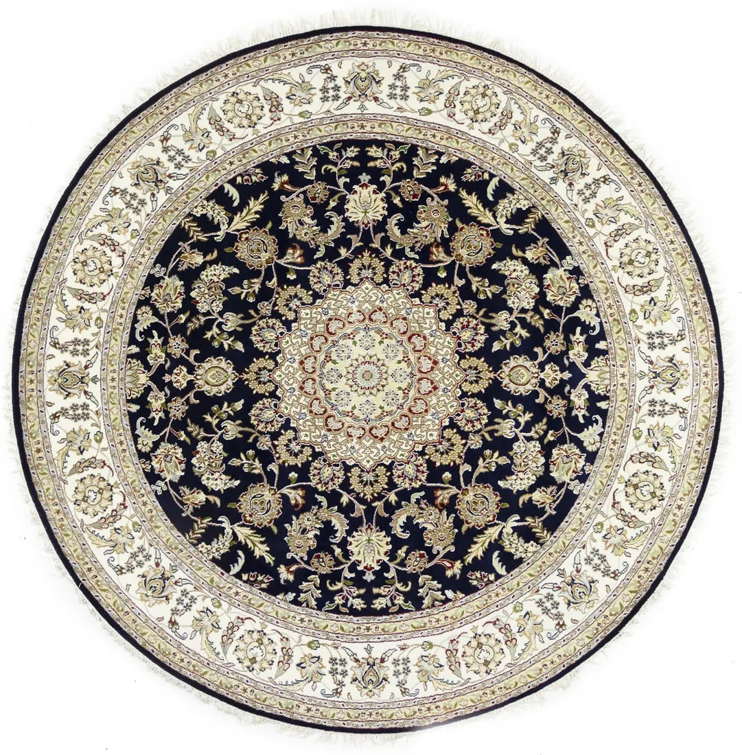 Handmade Indo-Nain Round Floral Medallion Wool Silk Rug 7'9 (1 of 16)