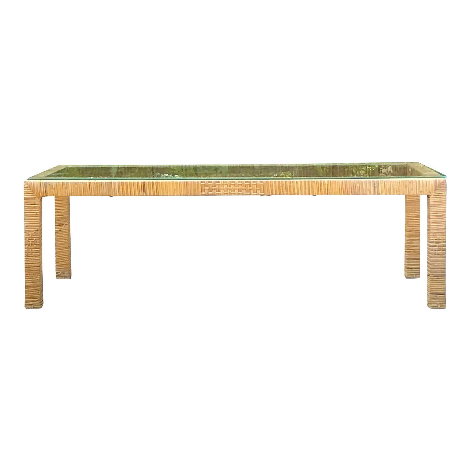 Vintage Coastal Rattan Coffee Table Natural Finish 52x21.5x16.5: Vintage Coastal Rattan Coffee Table Natural Finish 52x21.5x16.5 Elevate your coastal decor with this Vintage Coastal Wrapped Rattan Coffee Table. Featuring a meticulously wrapped rattan base and a chi