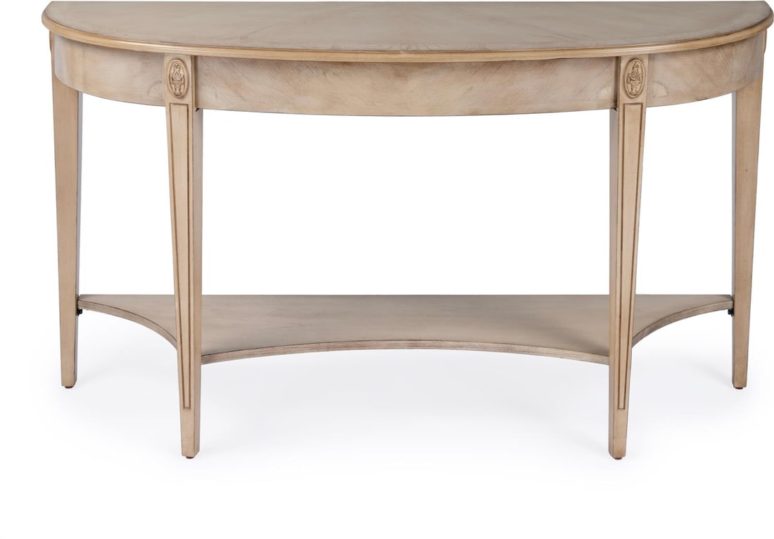 Butler Astor Demilune Console Table in Beige Finish: Butler Astor Demilune Console Table in Beige Finish Introducing the Traditional Astor Console Table, a beautifully crafted demilune console that brings an antique or vintage touch to your decor. This
