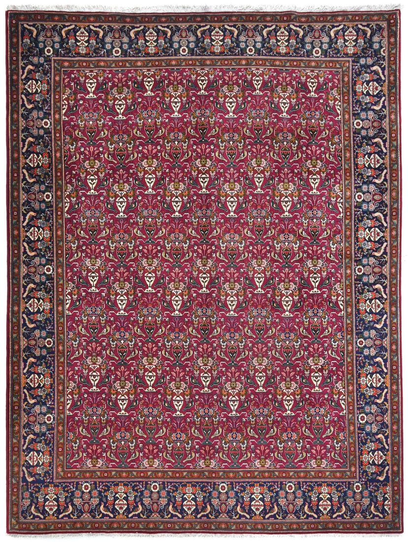 Rare Vintage Handmade Oriental Rug 9'11 x 12'9 Floral Design Wool Carpet: Rare Vintage Handmade Oriental Rug 9'11 x 12'9 Floral Design Wool Carpet This vintage handmade oriental rug features a captivating allover floral and birds design, making it a stunning addition to any