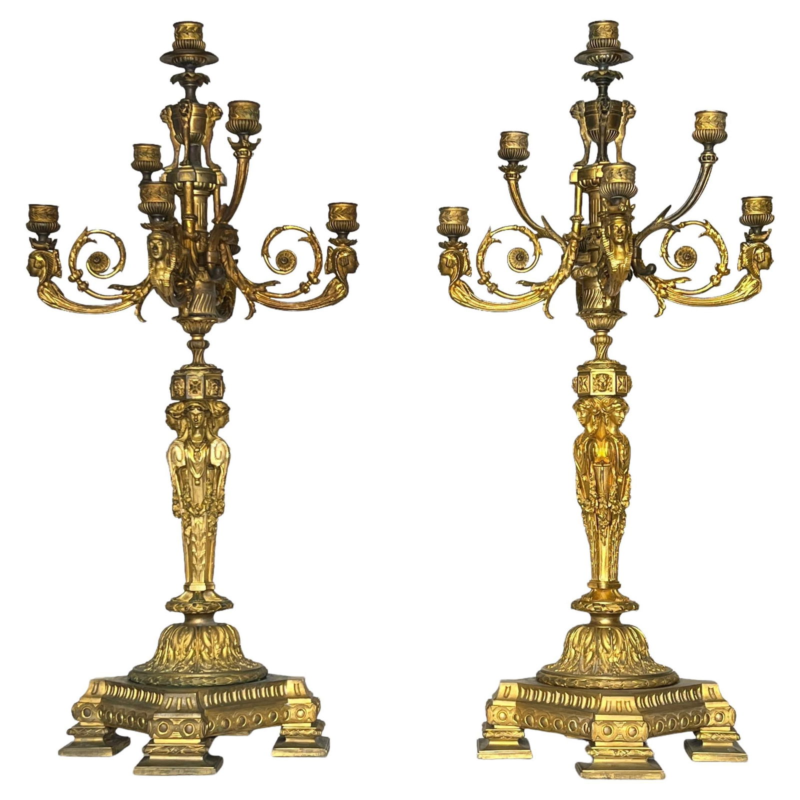 Set of Two 19th Century French Gilt Bronze Egyptian Revival Candelabra (1 of 16)