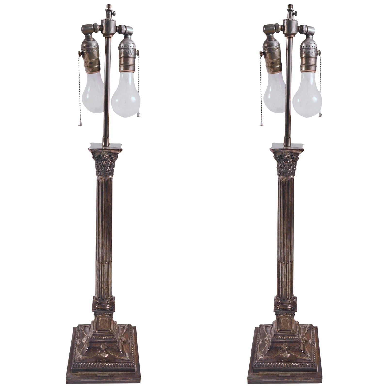 Elegant Pair of Classical Silver Plate Column Lamps (1 of 8)