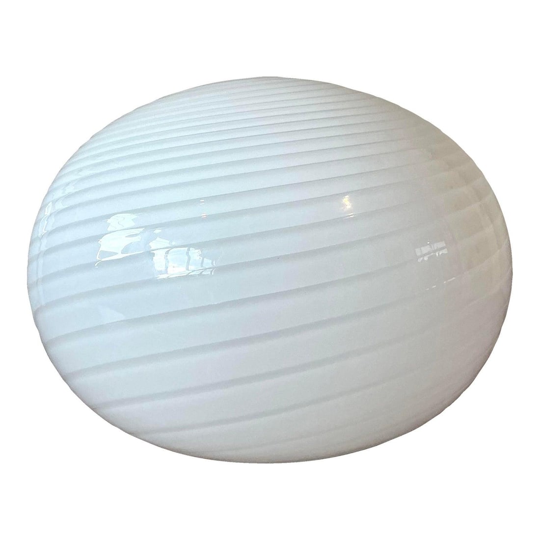 Italian White Swirl Glass Table Lamp in the Style of Murano: Italian White Swirl Glass Table Lamp in the Style of Murano This vintage Italian table lamp showcases Mid-Century Modern glass artistry, featuring a large, hand-blown white glass globe in the style of