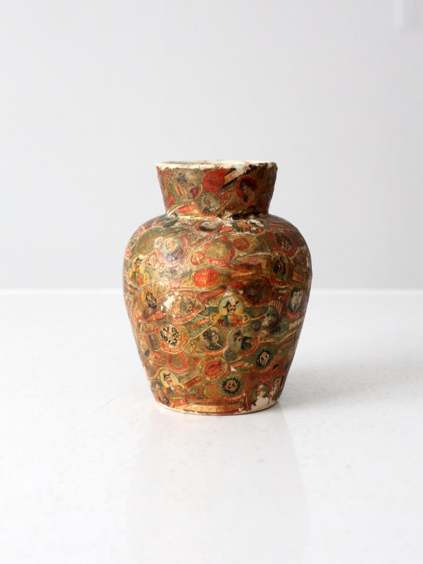 Colorful Vintage Cigar Band Ceramic Vase 6 Inch (1 of 11)