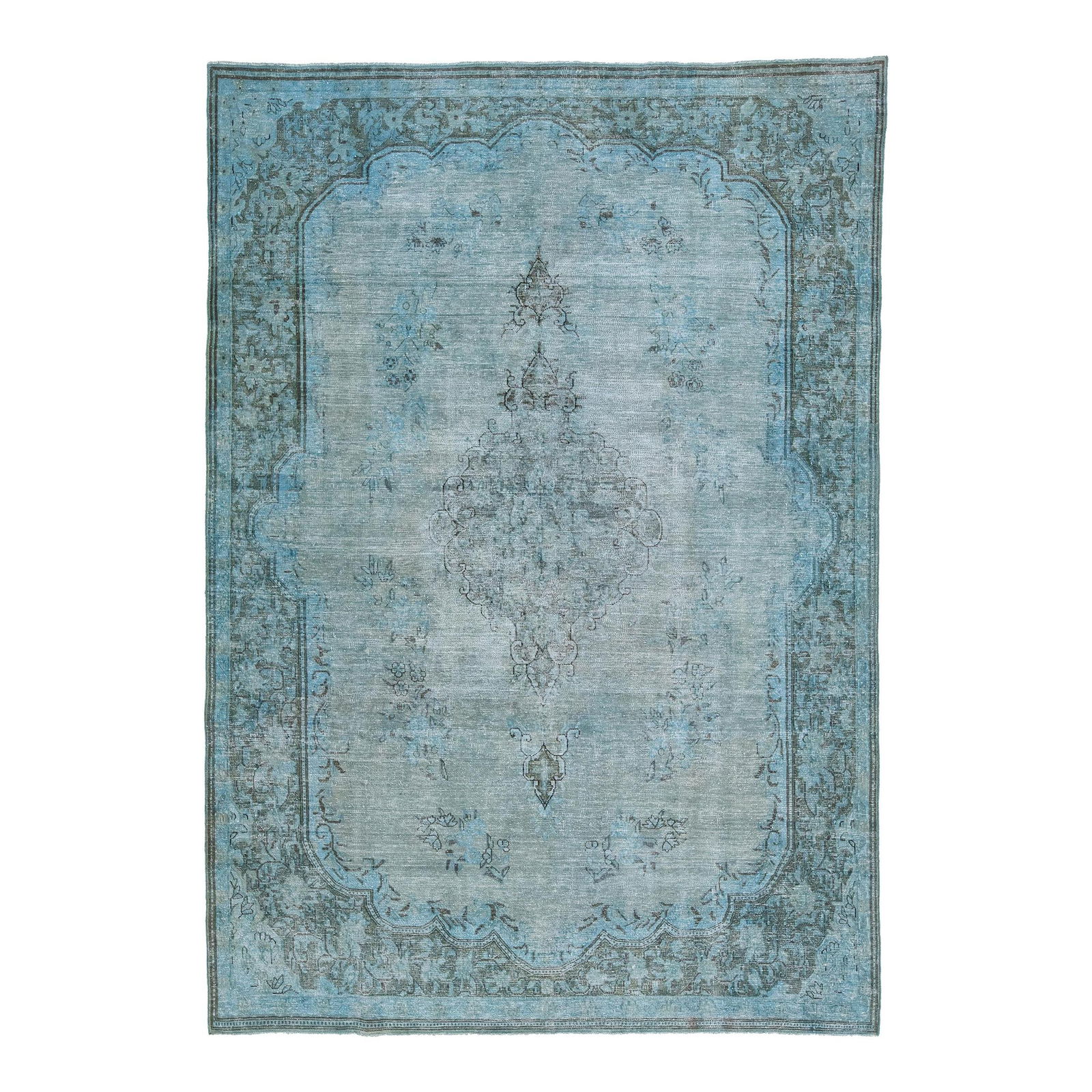 Vintage Persian Overdyed Blue Wool Rug 8 x 9'7 Medallion Design (1 of 10)