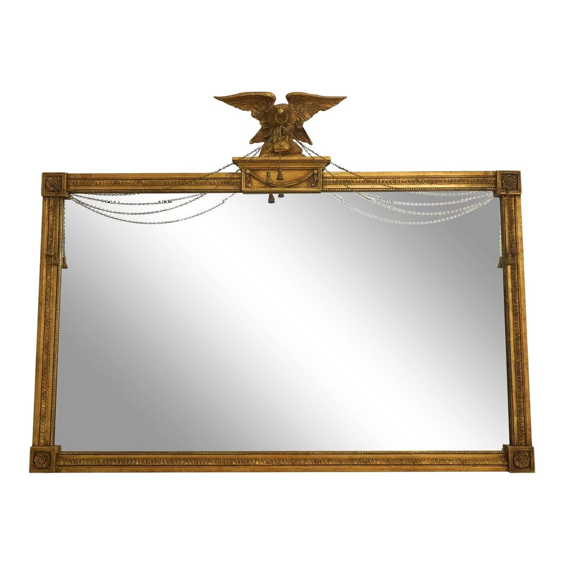 Friedman Brothers Gold Frame Eagle Pediment Mirror 52w x 40h: Friedman Brothers Gold Frame Eagle Pediment Mirror 52w x 40h Discover the elegance of the Friedman Brothers Eagle Pediment Gold Frame Pedestal Mirror, a stunning piece that showcases high-quality craf