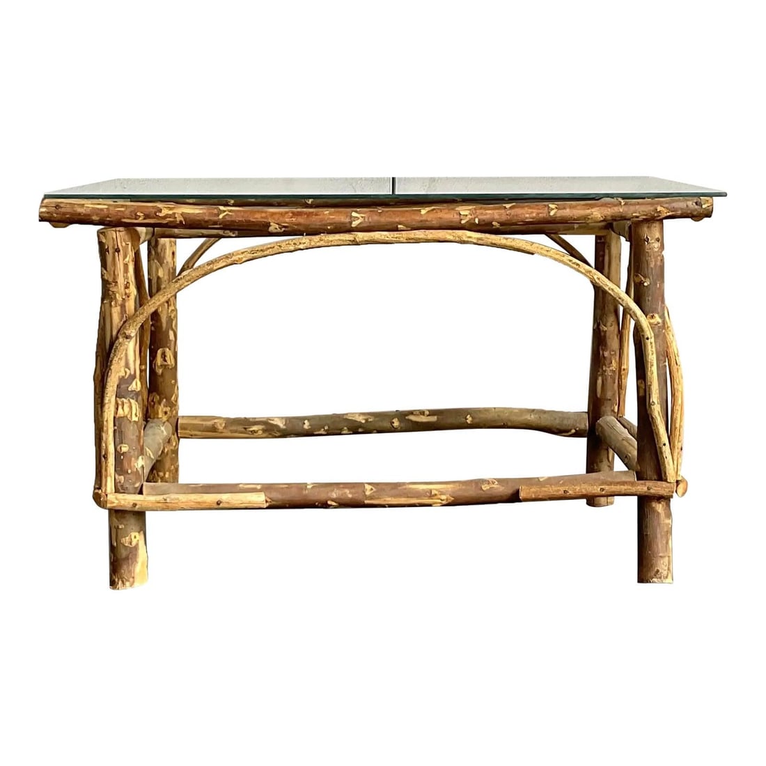 Rustic Bent Wood Branch Coffee Table With Glass Top 40x20x18 Inches (1 of 7)