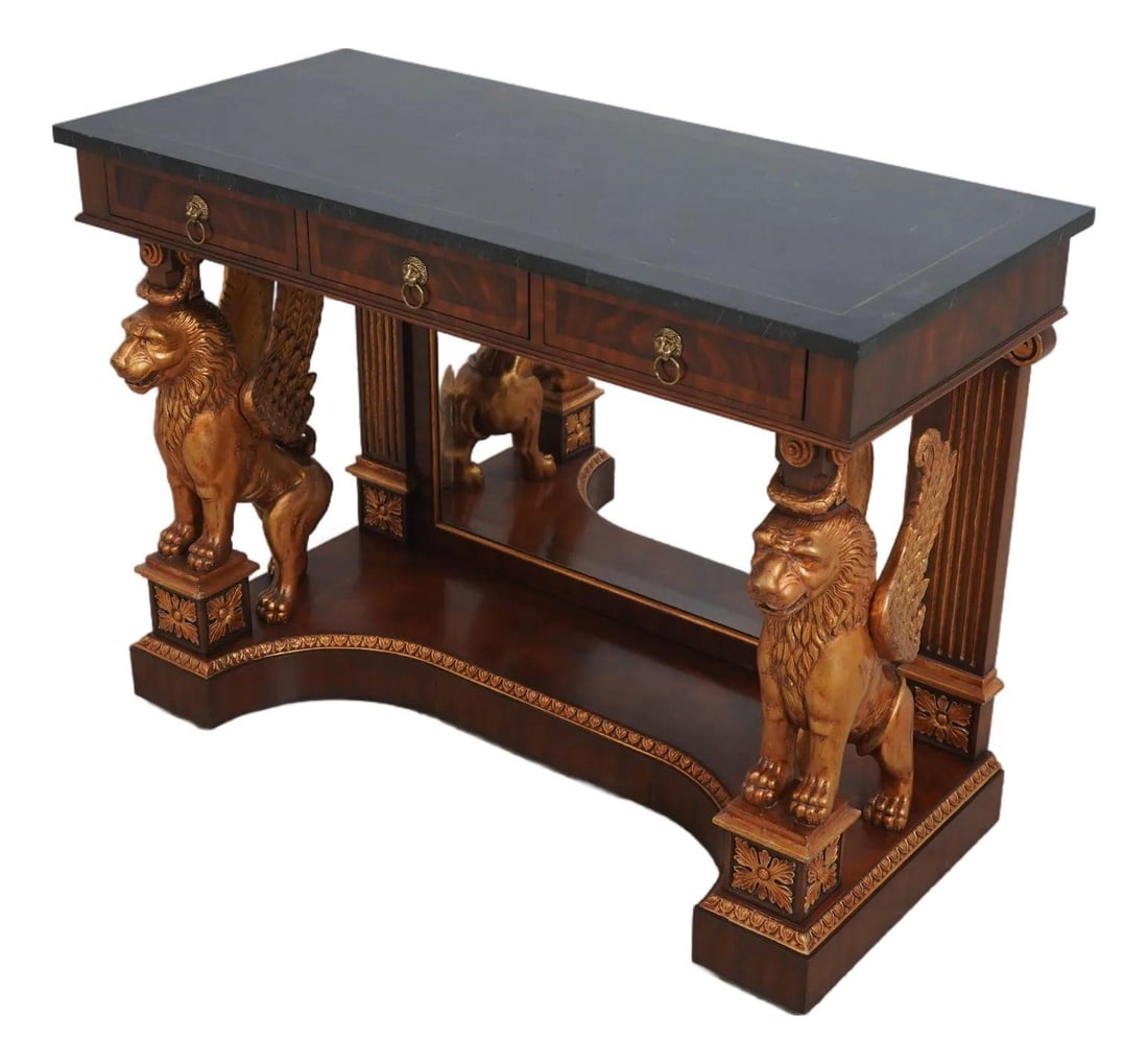 Maitland Smith Mahogany Console with Marble Top and Giltwood Details (1 of 10)