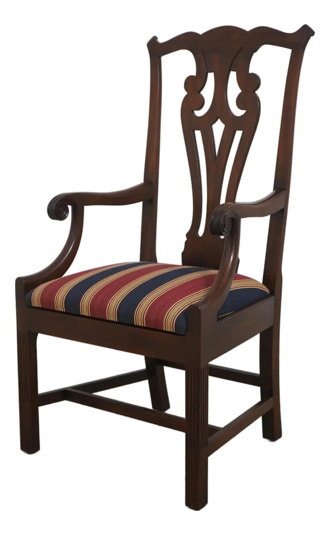 Tall Back Mahogany Armchair from Historic Newport Collection Chippendale Style: Tall Back Mahogany Armchair from Historic Newport Collection Chippendale Style This Kittinger Historic Newport armchair features a tall back and is crafted from high-quality mahogany. Inspired by 18th