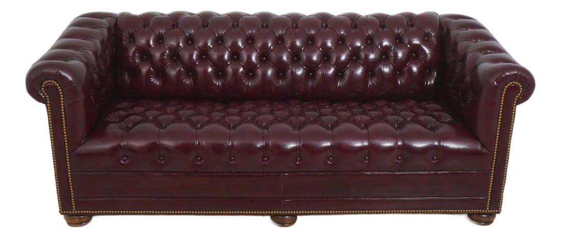Burgundy Leather Chesterfield Sofa with Bun Feet and Tufted English Styling (1 of 10)