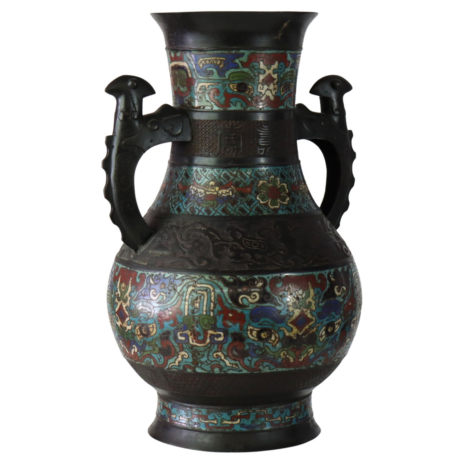 Antique Chinese Cloisonne Enameled Floor Vase C1890 18in (1 of 7)