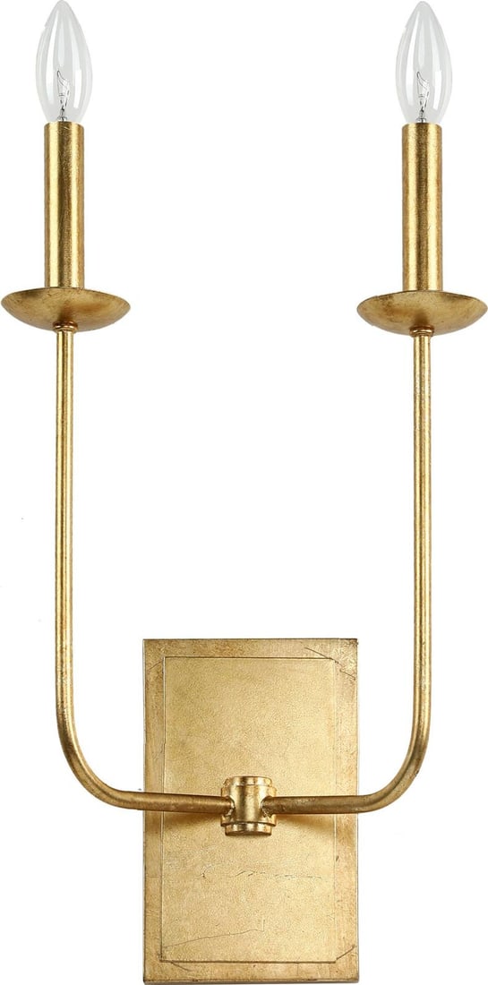 Terracotta Levana Gold Leaf Double Sconce with Candelabra: Terracotta Levana Gold Leaf Double Sconce with Candelabra Illuminate your space with this elegant double sconce, a stunning addition to any room. Crafted from iron and finished in a luxurious gold lea