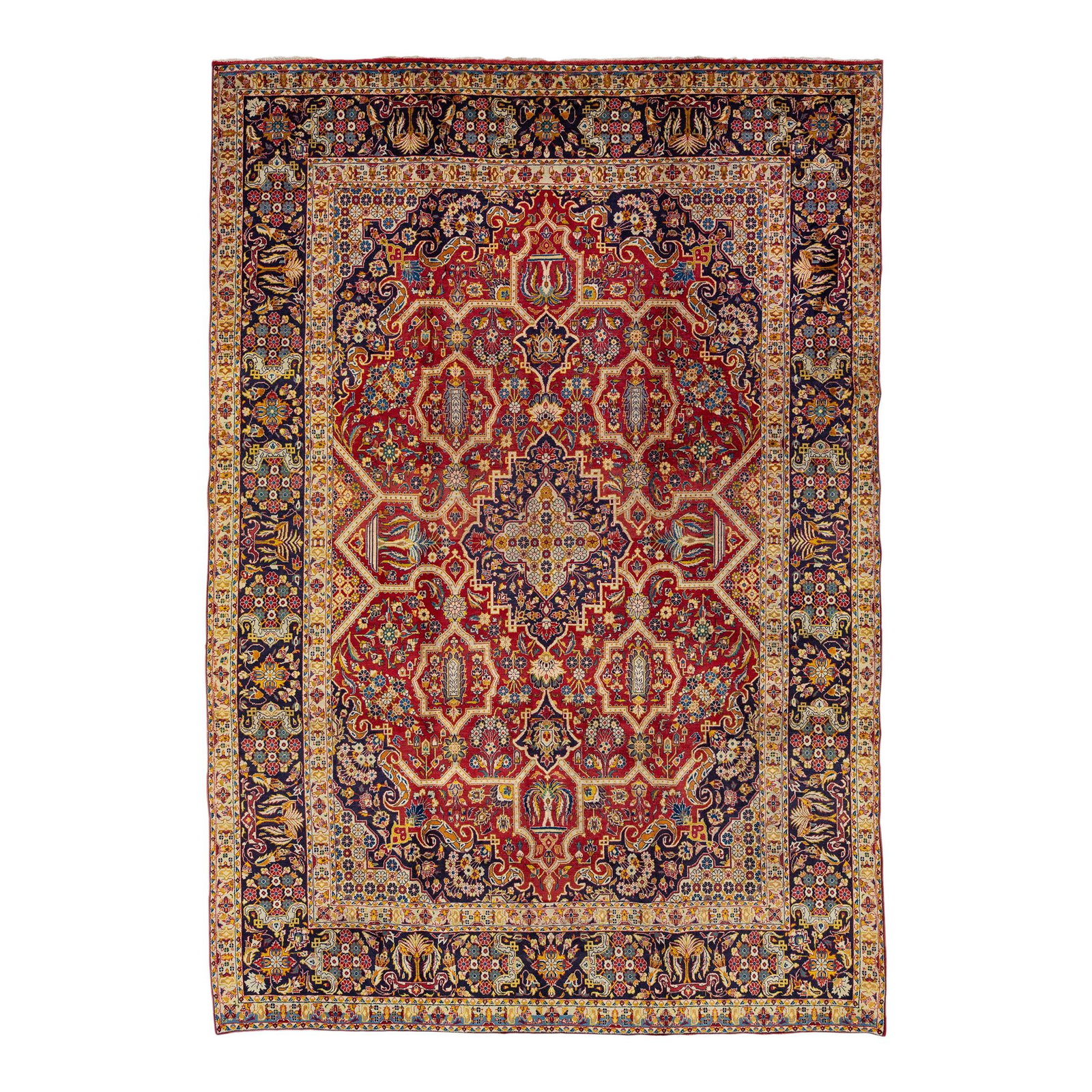 1960s Handmade Persian Heriz Wool Rug Red Medallion 9'7 x 13 (1 of 8)