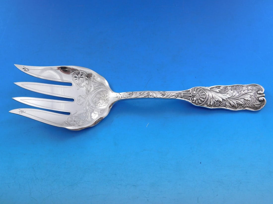 Gorham Saint Cloud Sterling Silver Fish Serving Fork 9 Inch Bright-Cut (1 of 6)