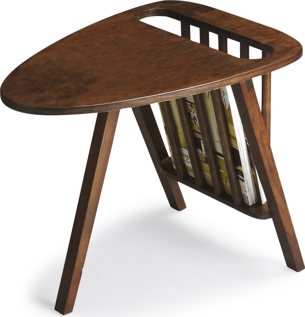 Butler Lowery Mid-Century Brown Mango Wood Side Table: Butler Lowery Mid-Century Brown Mango Wood Side Table This Elegant Brown Provincial Magazine Table is a stylish addition to any living space, perfect for holding magazines or drinks. Crafted from dura