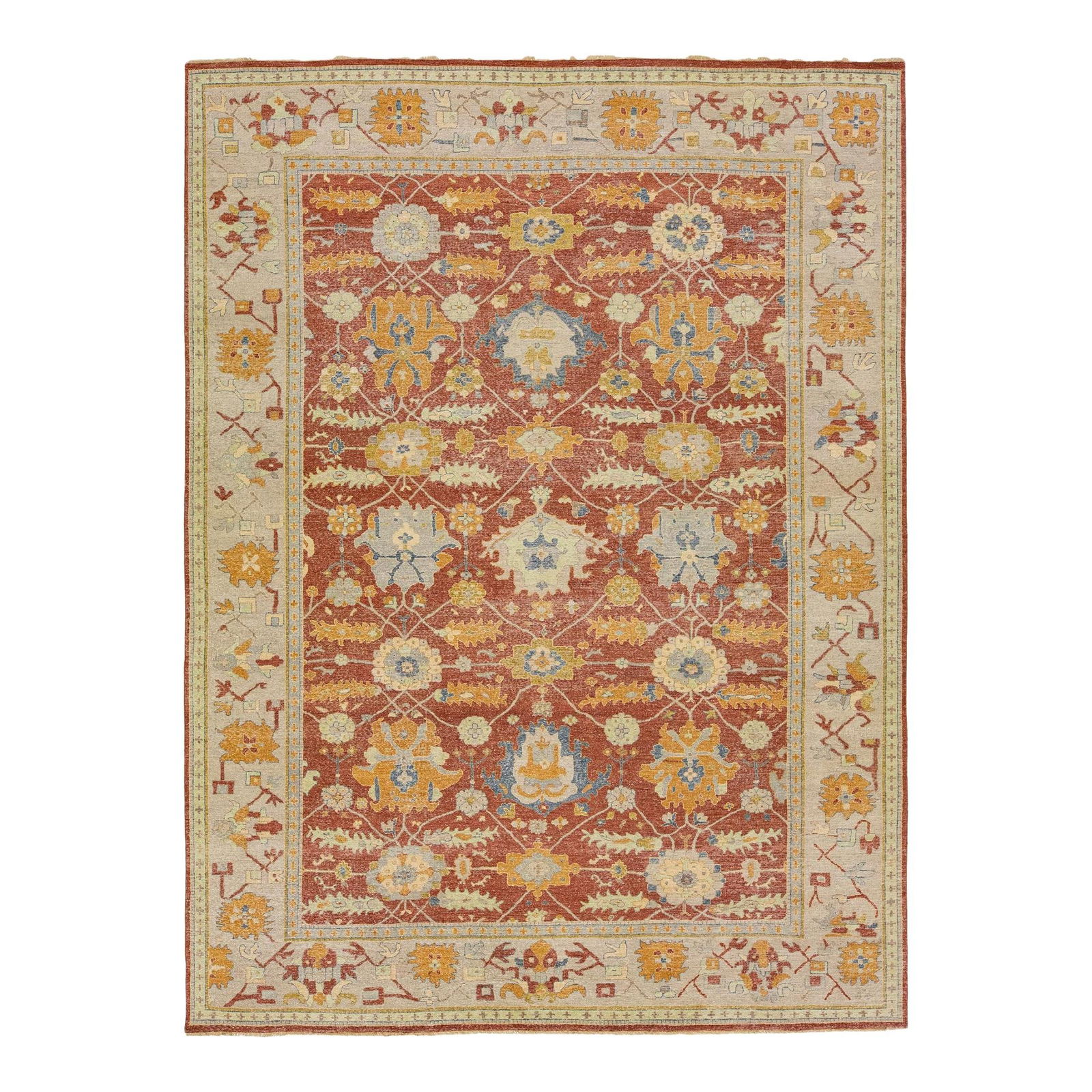 2010s Red Wool Tabriz Floral Rug 10'1" x 13'5" Handmade (1 of 7)