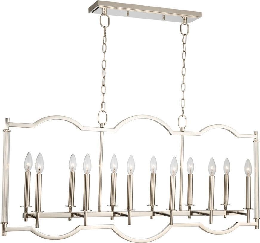 Kalco Provence 12-Light Island Chandelier Polished Nickel: Kalco Provence 12-Light Island Chandelier Polished Nickel Illuminate your dining space with the Elegant Provence Lighting fixture, a stunning blend of modern craftsmanship and transitional style. This