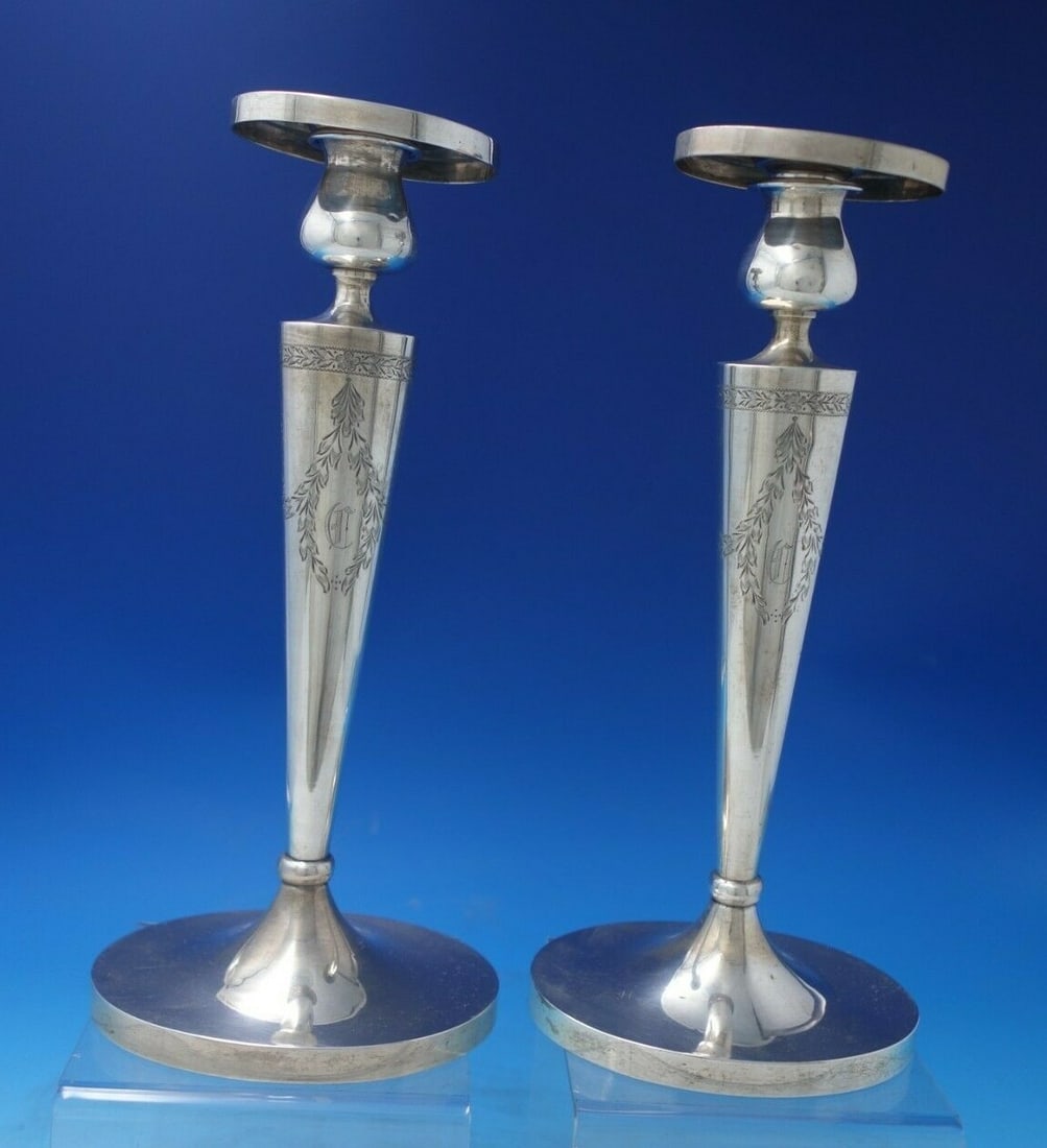 AG Sterling Silver Brite-Cut Candlestick Pair 15.1 Troy Ounces 11 3/4 Inch (1 of 8)