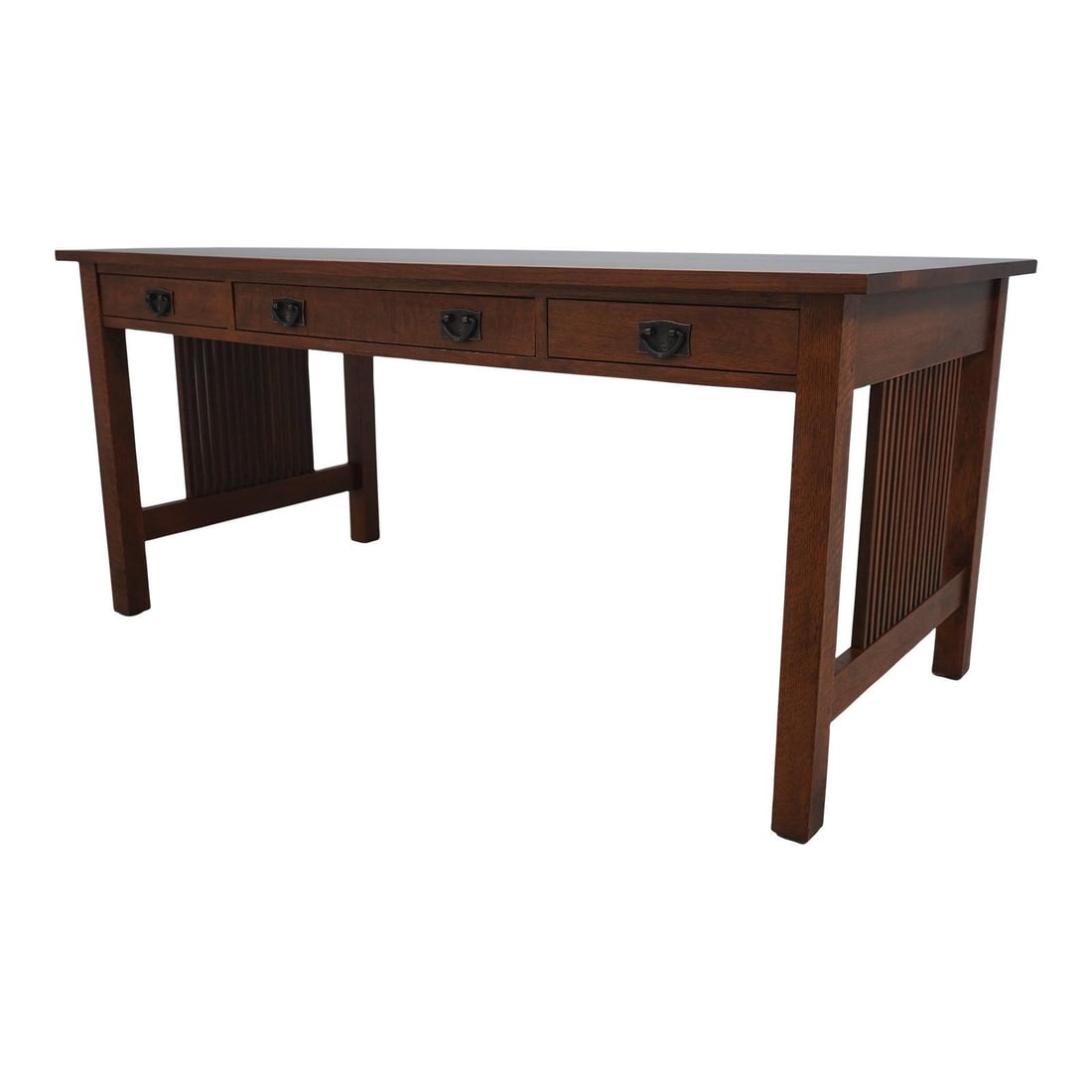Mission Style Oak Office Desk with Spindle Sides and Writing Slide (1 of 10)