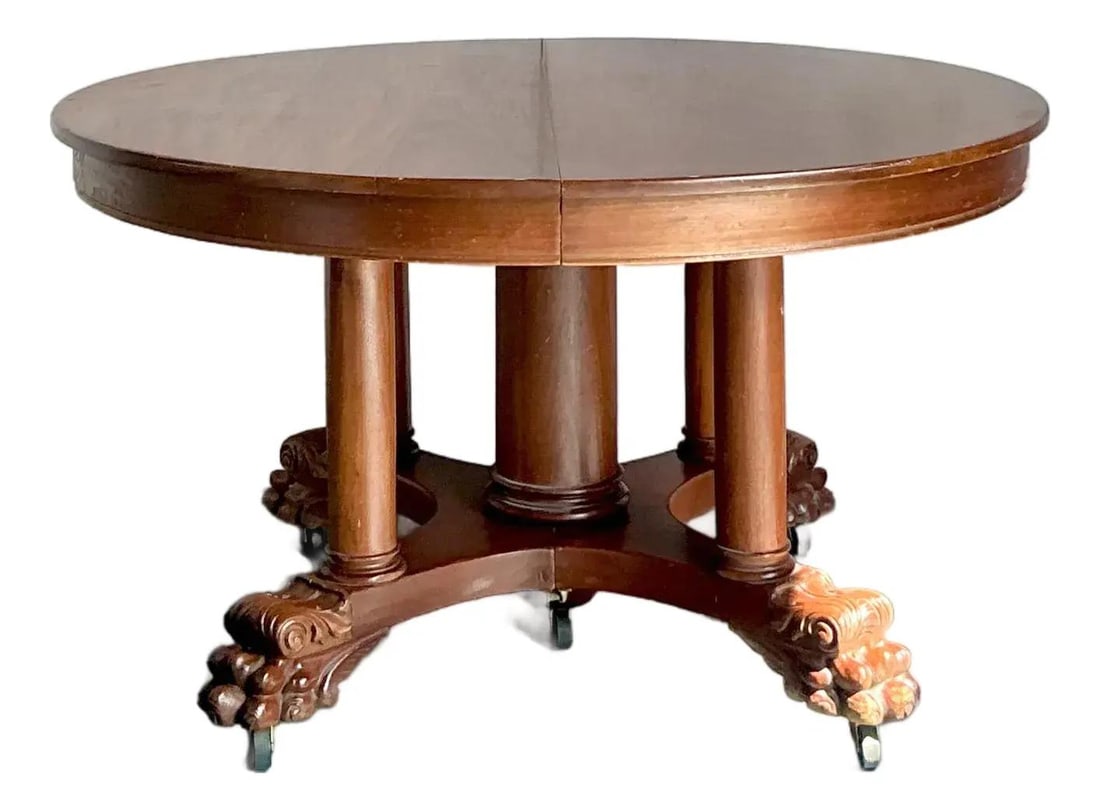 Mahogany Neoclassical Round Table with Carved Lion's Paw Feet 54.25" (1 of 8)