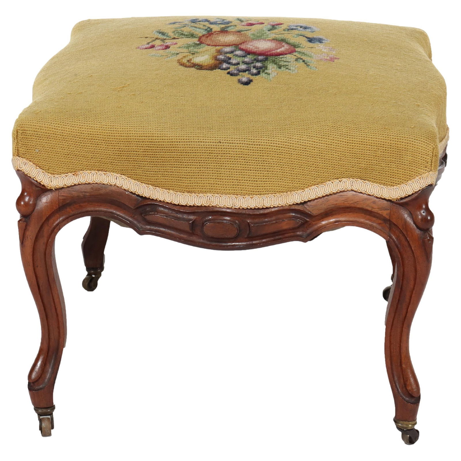 Rococo Revival Rosewood Footstool with Floral Needlepoint Circa 1890 (1 of 8)